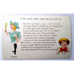 Fortune Fantasy Postcard Horoscope Sign Astrology Virgo Poem Jasper 1907 Minard